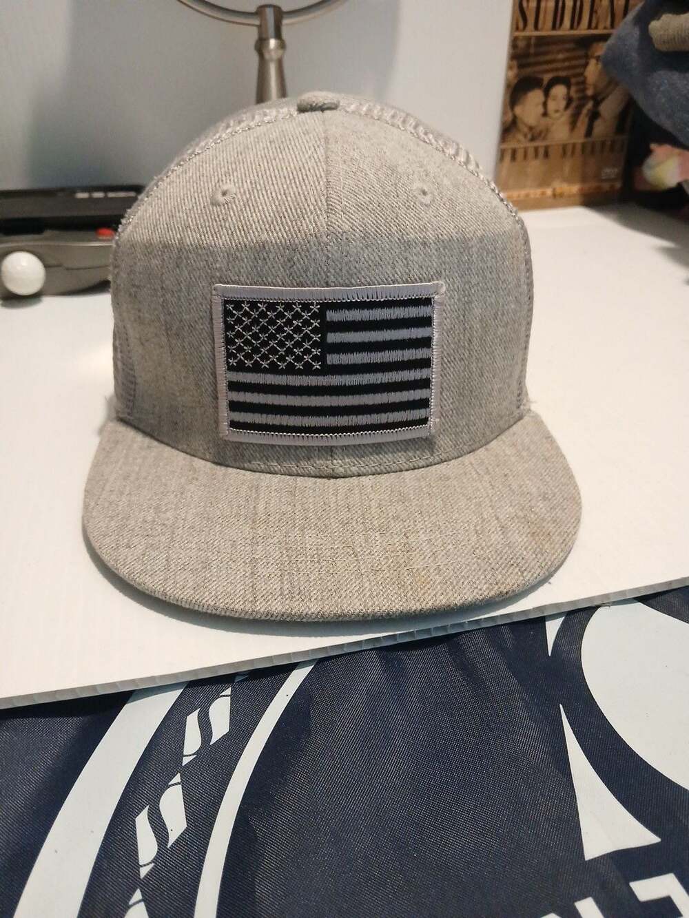 Decky 5010 Trucker Hat American Flag Patch Grey Snapback